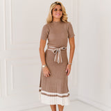 Lexis Belted Midi Dress - Mushroom/Ivory