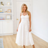 Reagan Self Tie Belt Flare Midi Dress - White