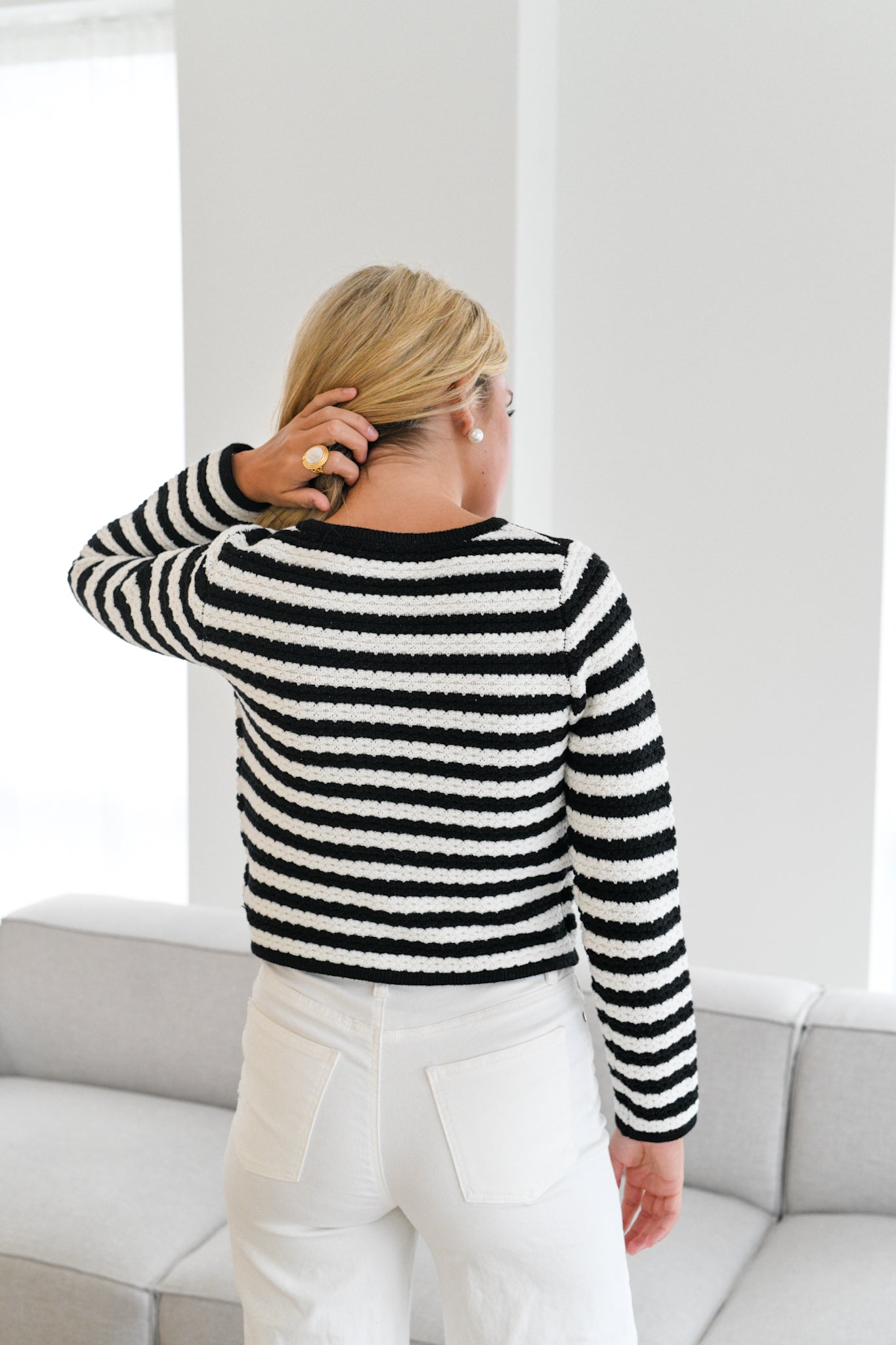 Jordan Stripe Cardigan - Black/Ivory