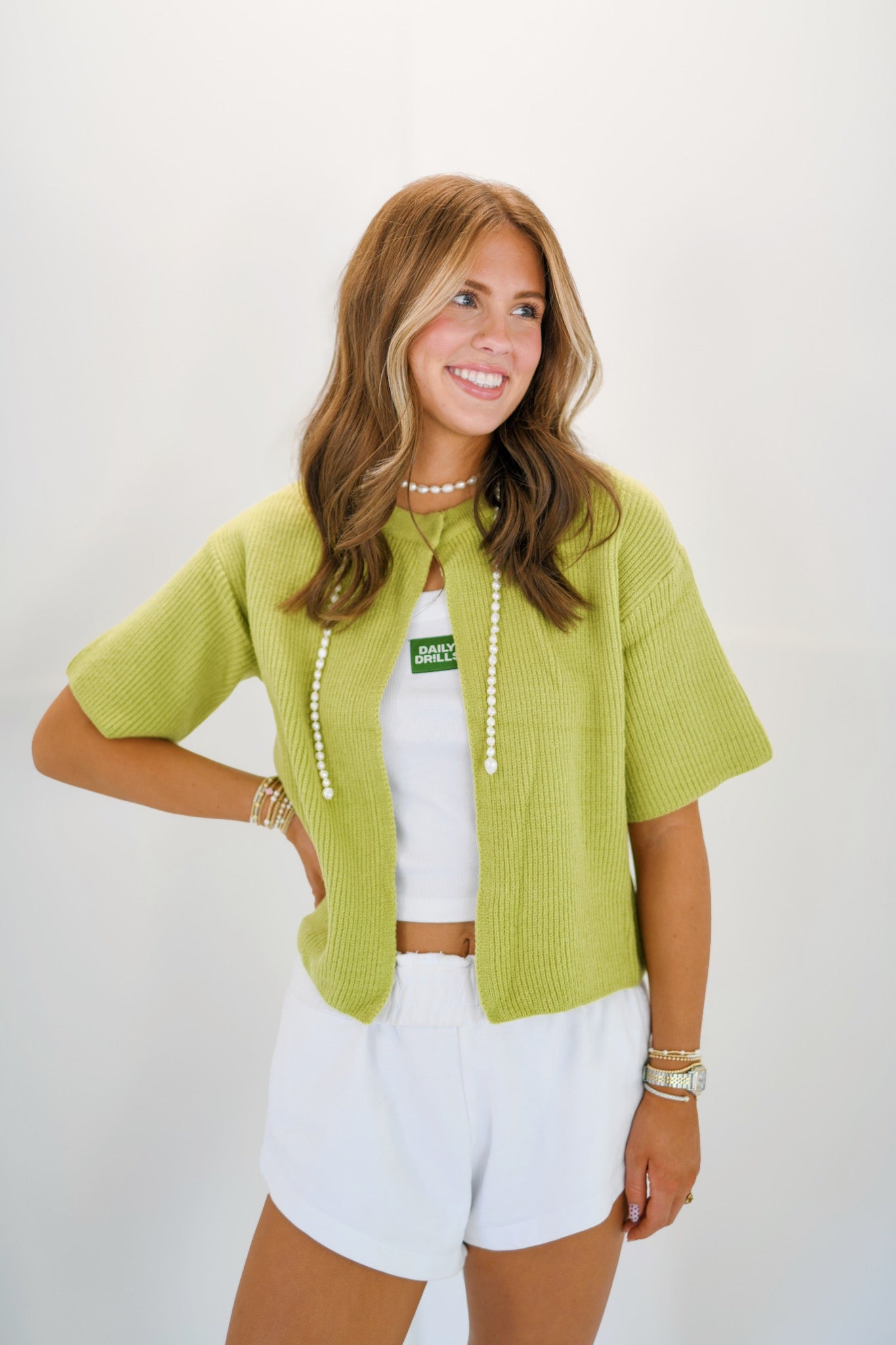 Saylor Cozy Half Cardigan-Chartreuse