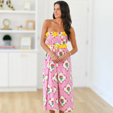 Amaya Strapless Midi Dress - Pink Multi