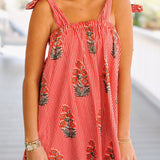 Amy Striped Mini Tie Dress - Red PinStripe Floral