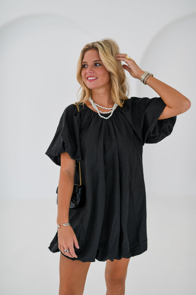 Jackie Bubble Hem Mini Dress - Black