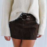 Eloise Suede Mini Skirt with Belt - Brown