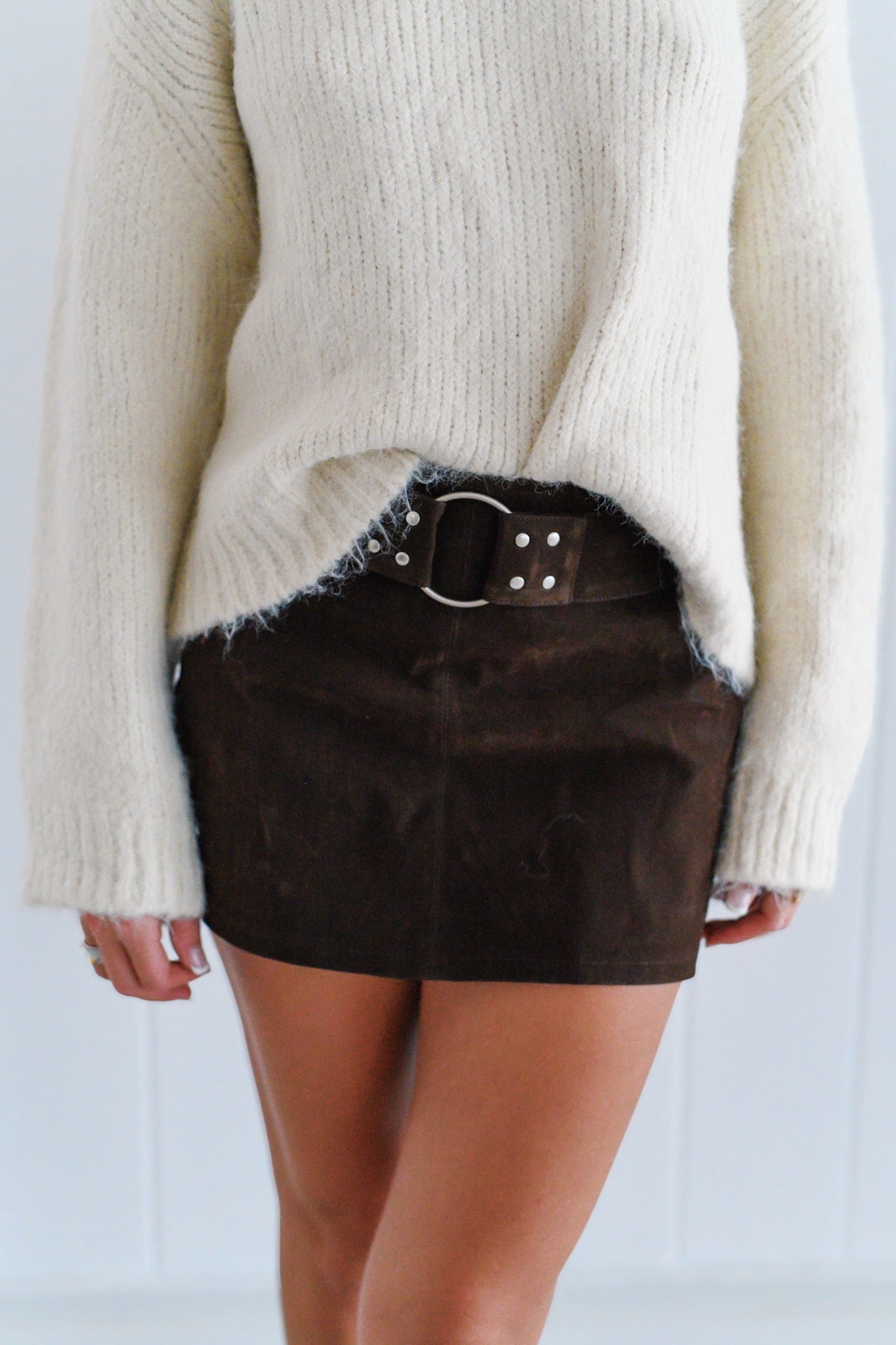 Eloise Suede Mini Skirt with Belt - Brown