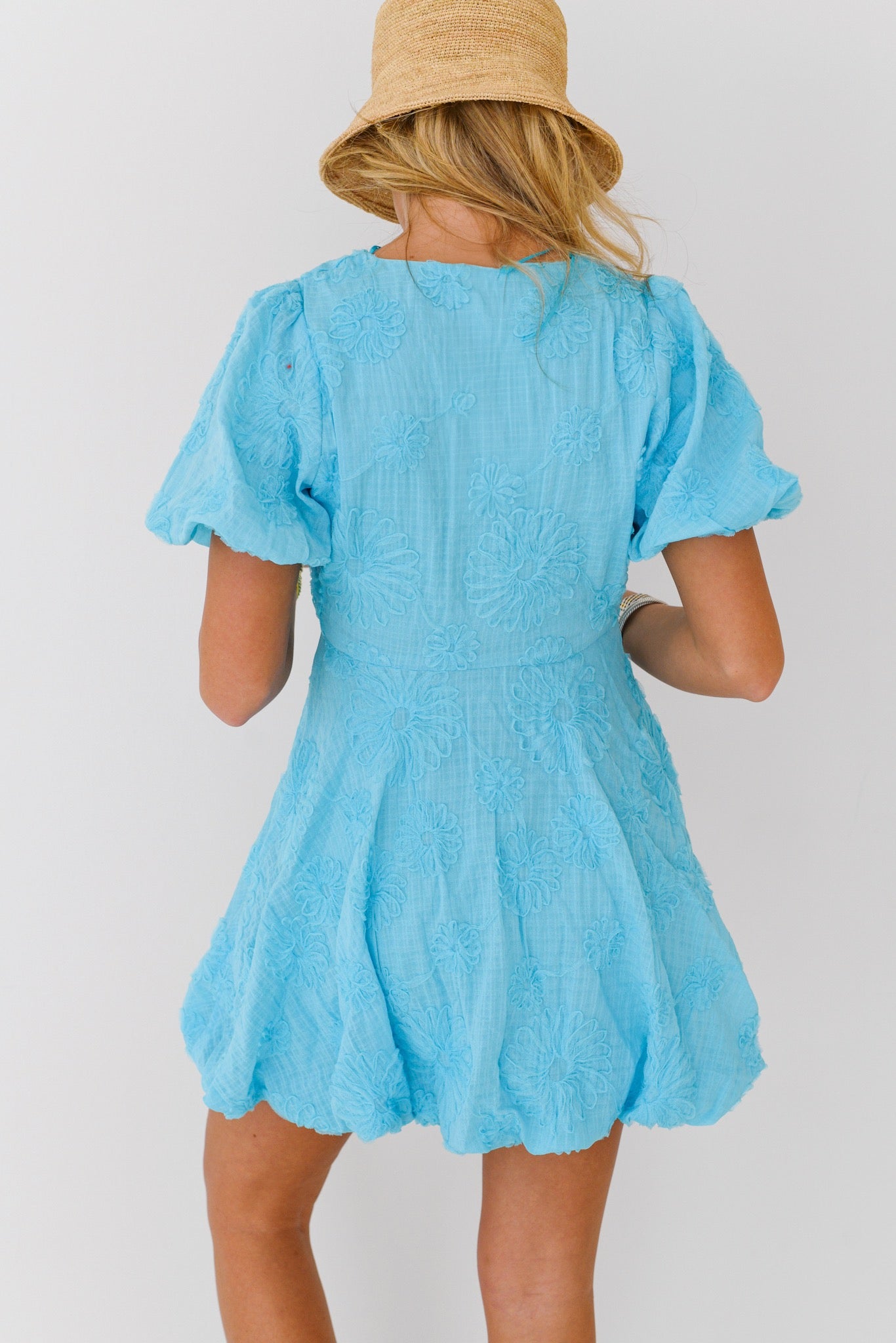 Emily Puff Sleeve Bubble Mini Dress-Sky Blue