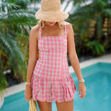 Diana Balloon Dress - Pink Taupe Checkered