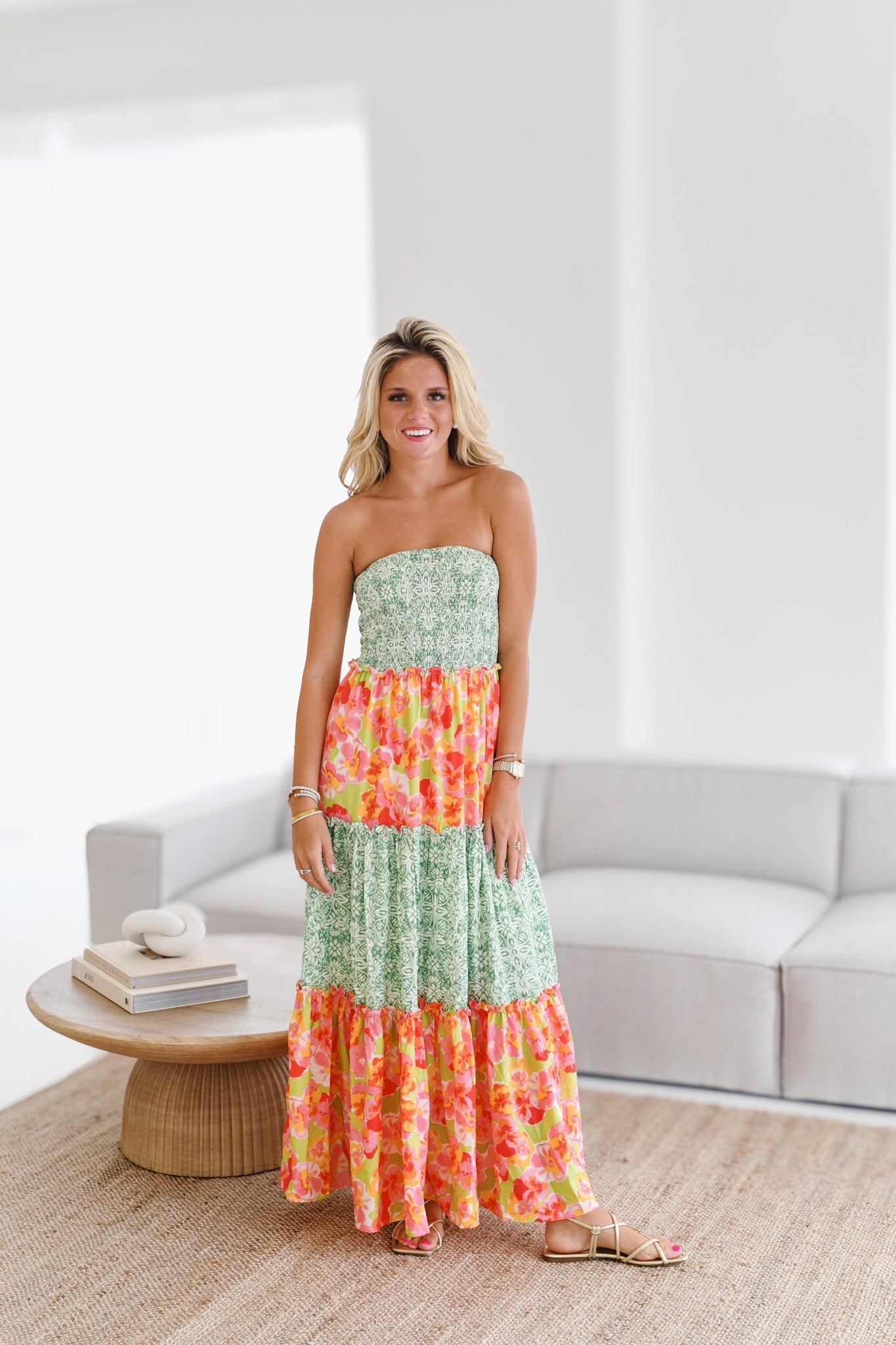 Paisley Smocked Tube Top Dress - Peach Lemonade