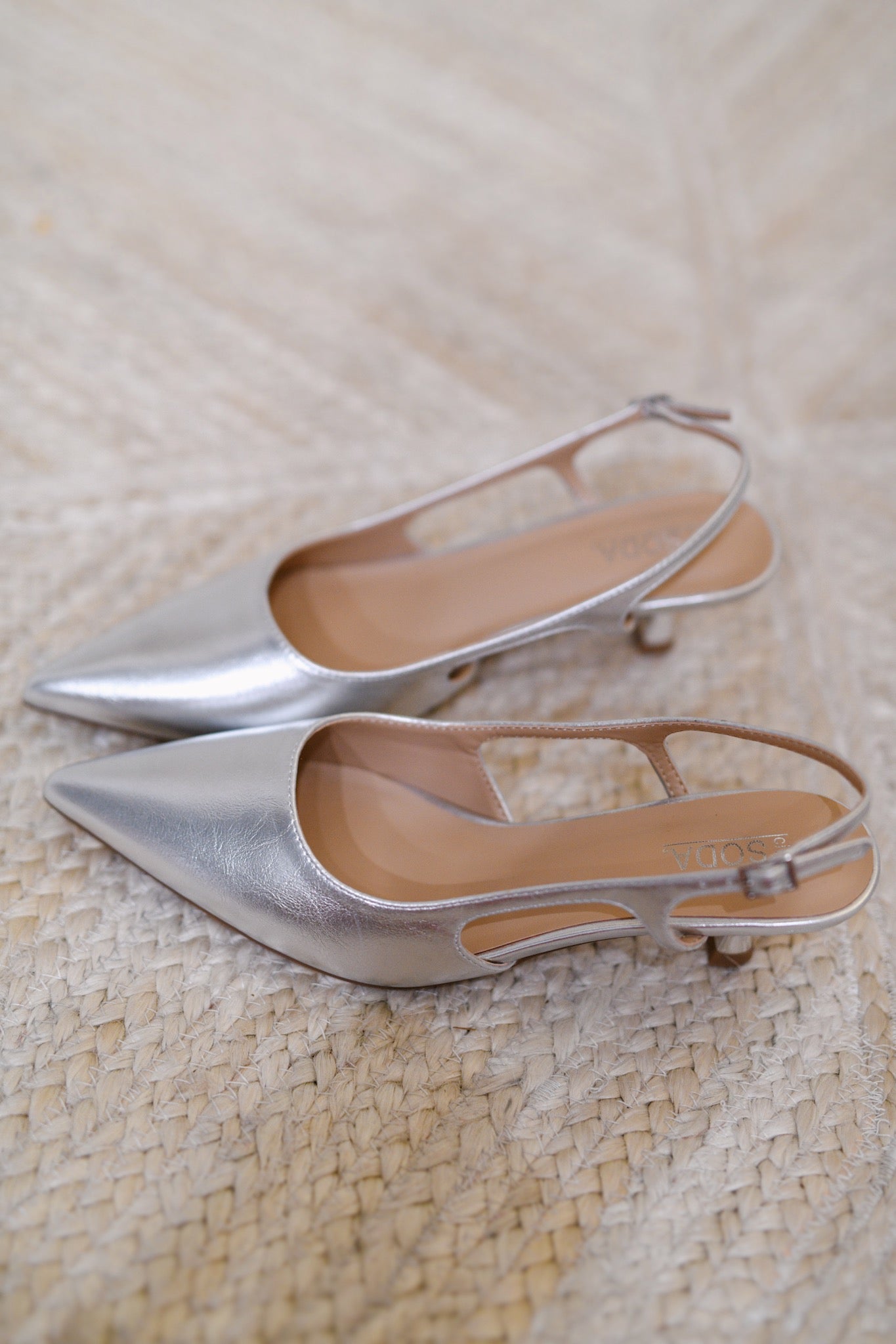 Morgan Pointed Toe Slingback Kitten Heel-Silver