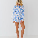 Layla Floral Romper - Off White Blue
