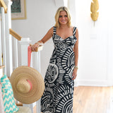 Wendy Stripe Midi Tie Back Dress - Black/Ivory