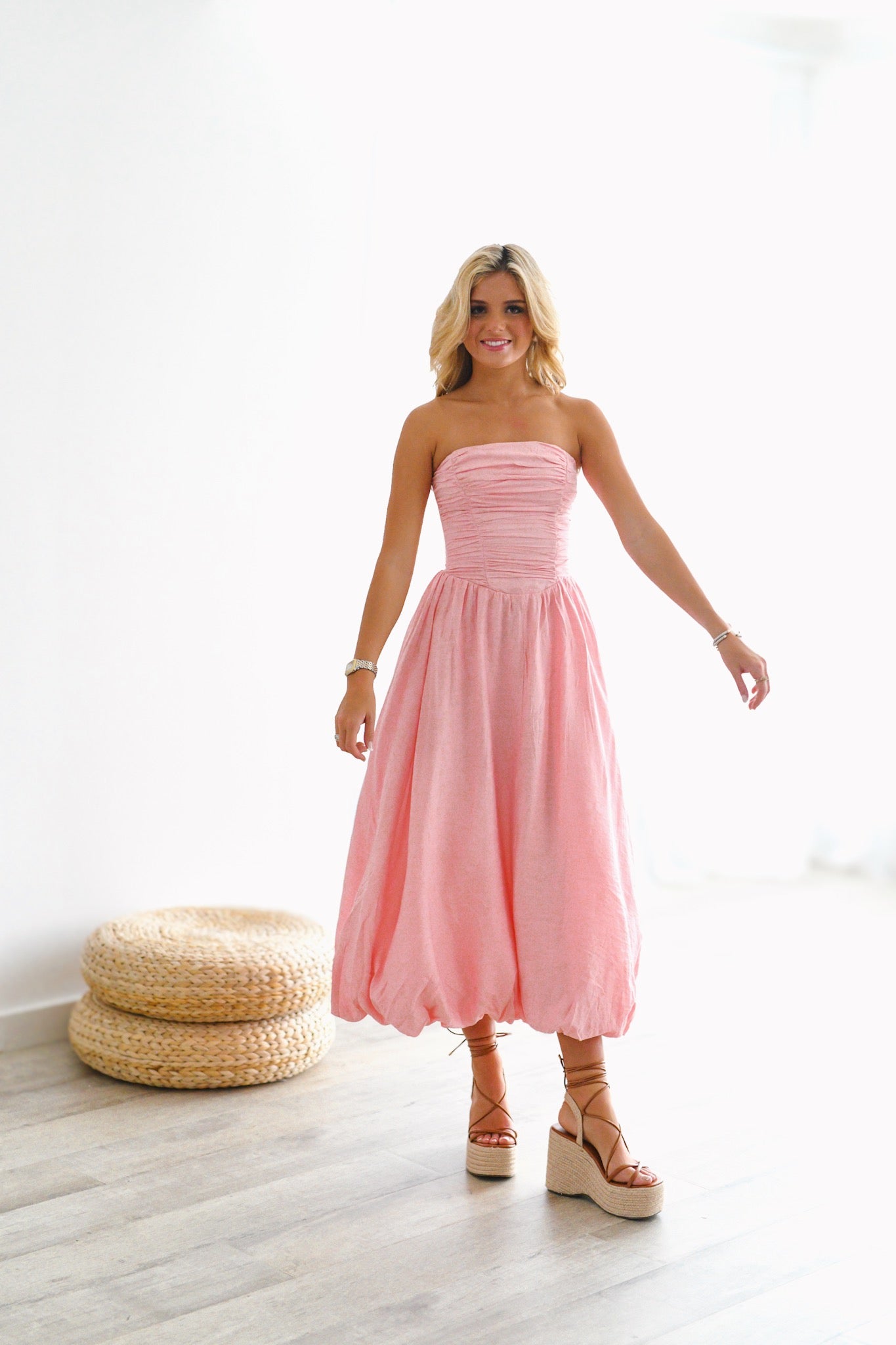 Jessi Bubble Maxi Dress - Blush