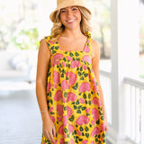 Low Country Summer Mini Tie Dress - Yellow/Pink Flowers