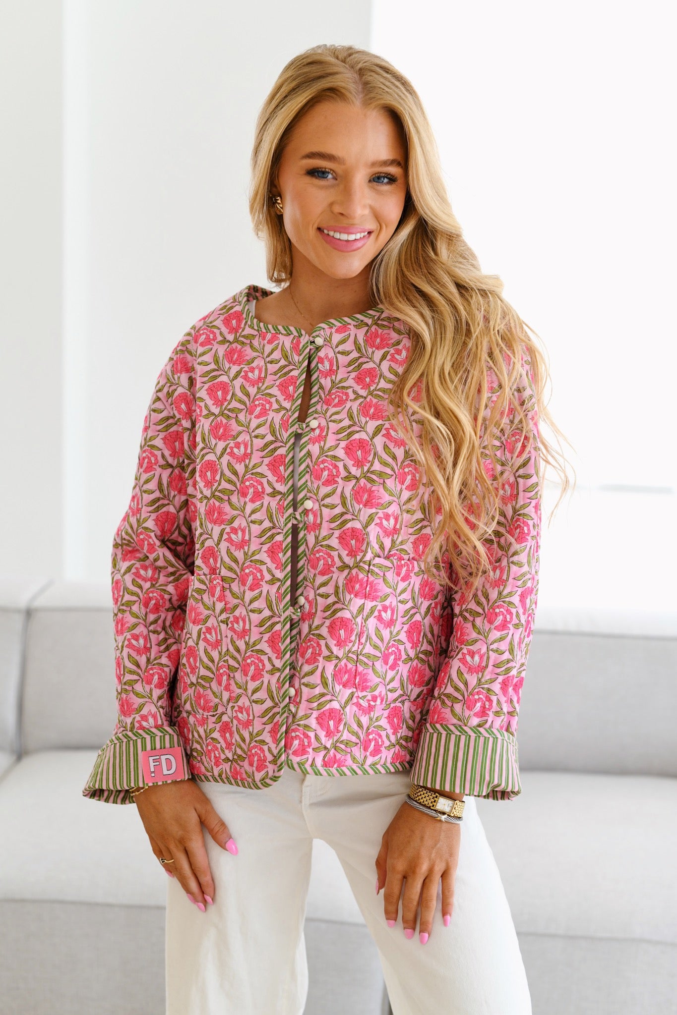 Copelyn Floral Quilted Jacket-Pink/Green