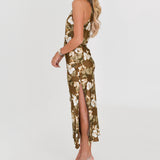 Joy Halter Neck Maxi Dress - Brown