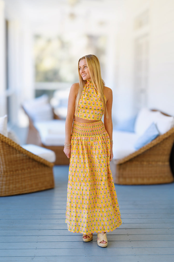 Yasmine Floral Ruffle Skirt Top Set - Yellow