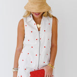 Amber Heart Embroidered Denim Romper - White/Red