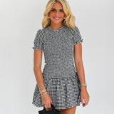 Mallory Smocked Mini Dress - Black Plaid