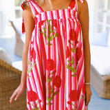 Soph Striped Mini Tie Dress - Red Stripe Floral