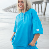 Fancy Half Button Short Sleeve Terry Top