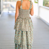 Sylvia Ruffled Maxi Dress - Teal Floral