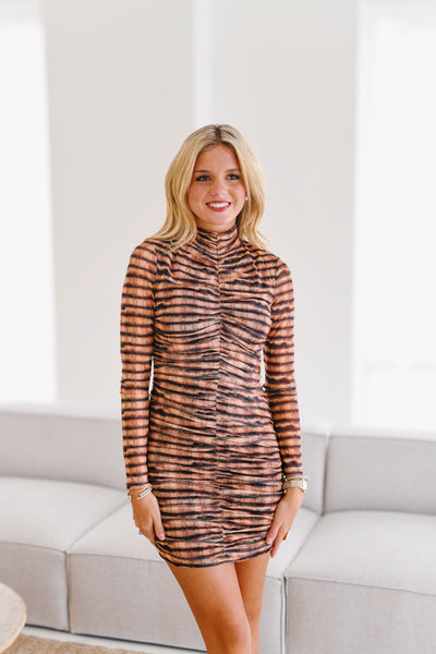 Kailey Animal Print Mini Dress - Brown Multi