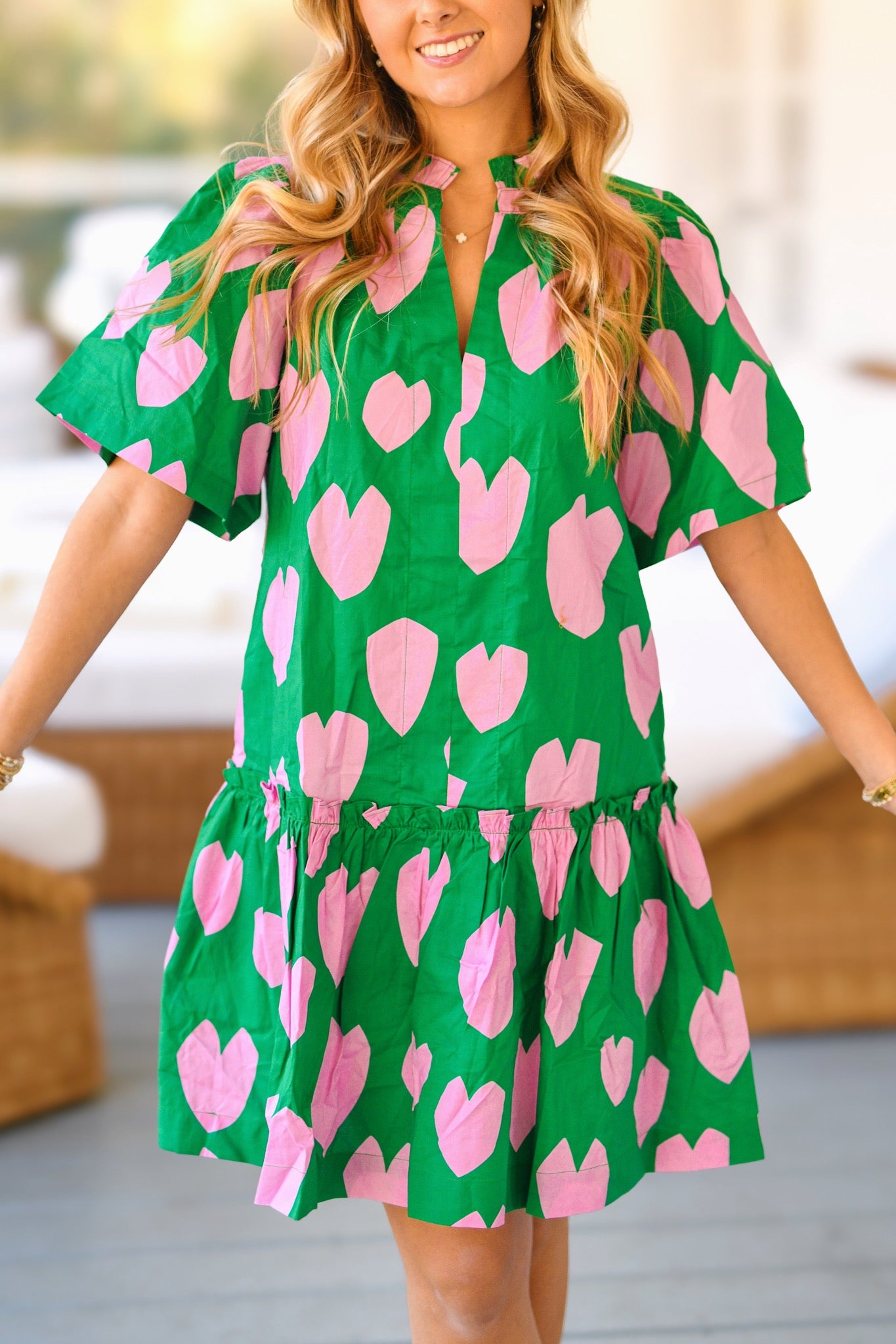 Kennedy Heart Print Mini Dress - Green/Pink