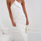 Lily Pleated Midi Dress -White