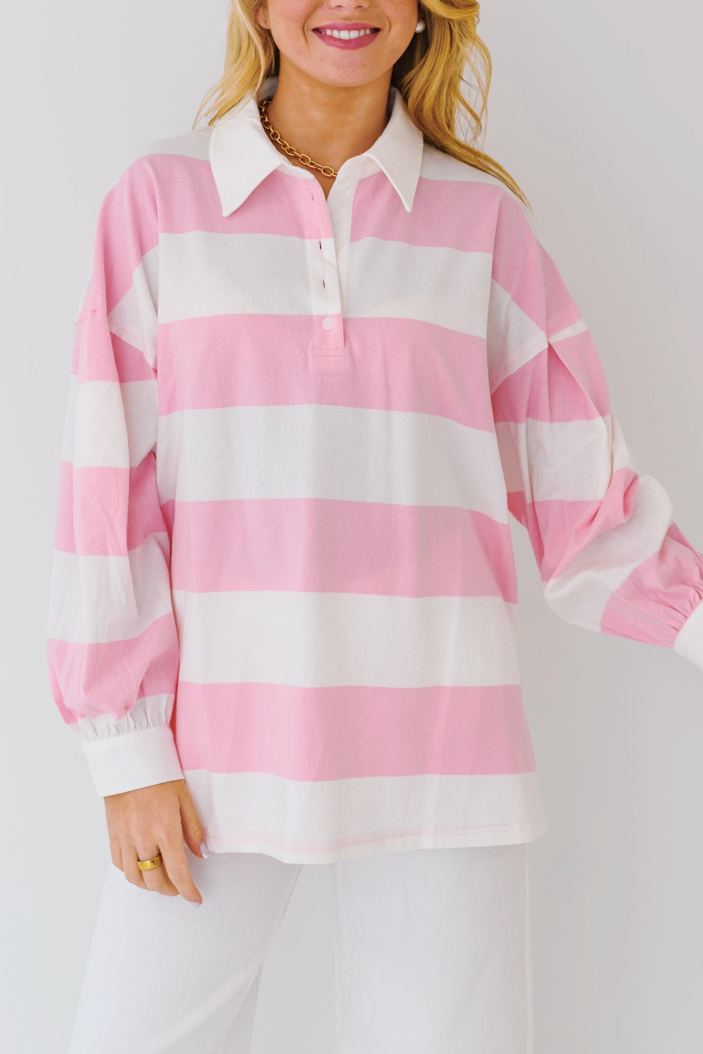 Maisie Striped Long Sleeve Top-Pink