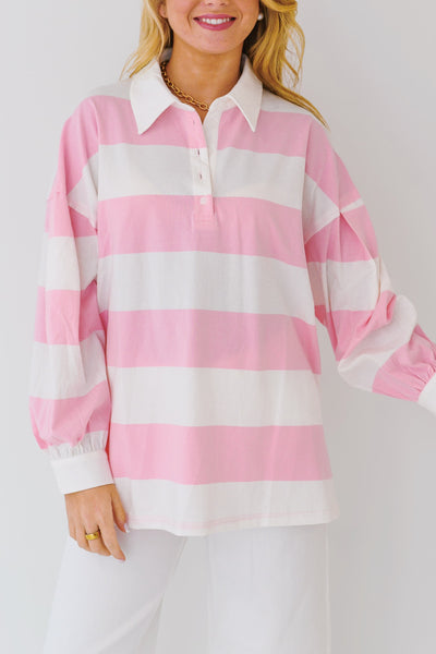 Maisie Striped Long Sleeve Top-Pink