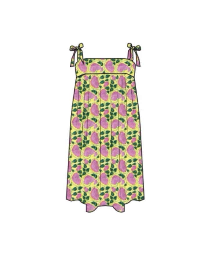 Low Country Summer Mini Tie Dress - Yellow/Pink Flowers