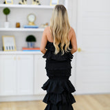 Estella Ruffle Tube Top and Midi Skirt Set-Black