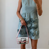 Flowering Mini Backless Dress - Green/White Pinstripe