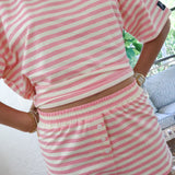 Fancy Striped Button Shorts - Hibiscus/Cream
