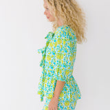 Dani Tie Front and Shorts Set - Teal/Lime