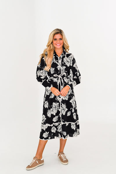 Payton Floral Midi Dress - Black