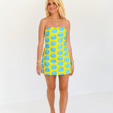 Shyla Strapless Mini Dress - Lime/Turquoise Polka Dots