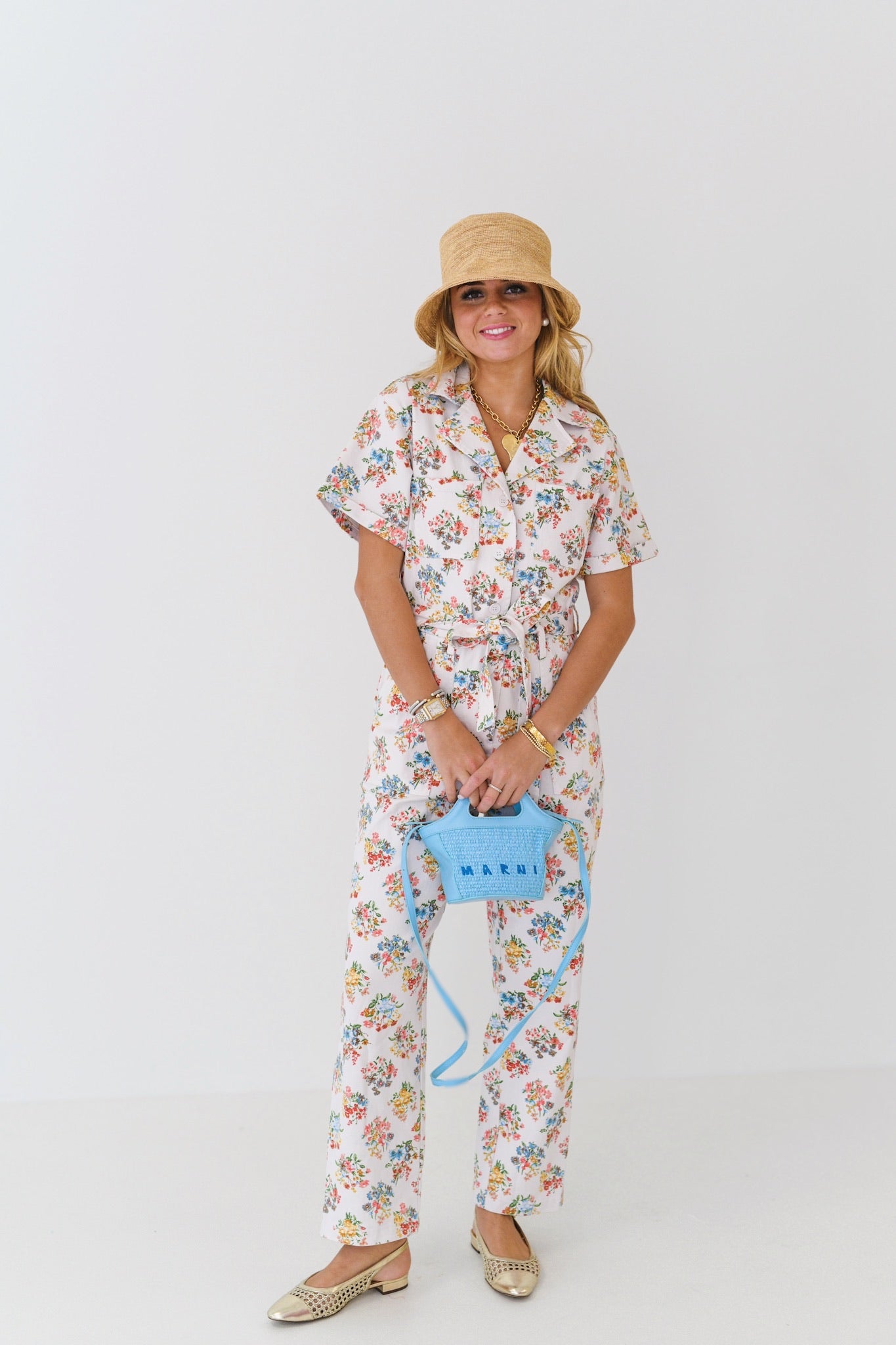 Nora Printed Twill Jumpsuit-Off White/Multi