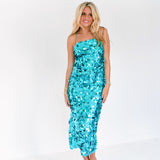 Monique Sequin Spaghetti Strap Midi Dress - Turquoise