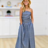 Siena Ruched Midi Dress - Denim Blue