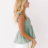 Hallie Smocked Top - Blue floral