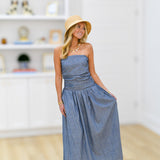 Siena Ruched Midi Dress - Denim Blue