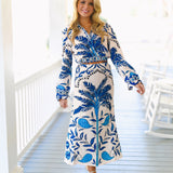 Ali Printed Palm Midi Skirt-Blue