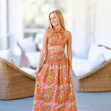 Hillary Floral Ruffle Skirt Top Set - Pink/Orange