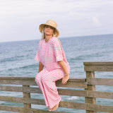 Fancy Buttoned Striped Short Sleeve Top