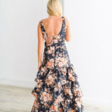 Eliza Floral Tiered Maxi Dress-Black Floral