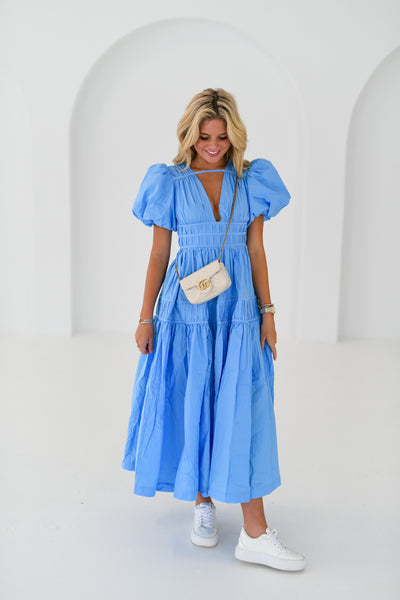 Laney Puff Sleeve Dress - Blue