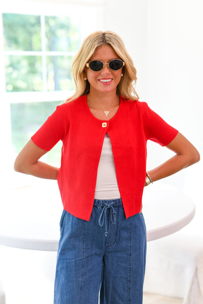 Kennedy Half Cardigan - Red