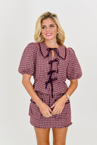 Feebee Houndstooth Tweed Blouse - Mauve