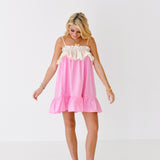 Chloe Babydoll Ruffle Dress-Pink/Cream